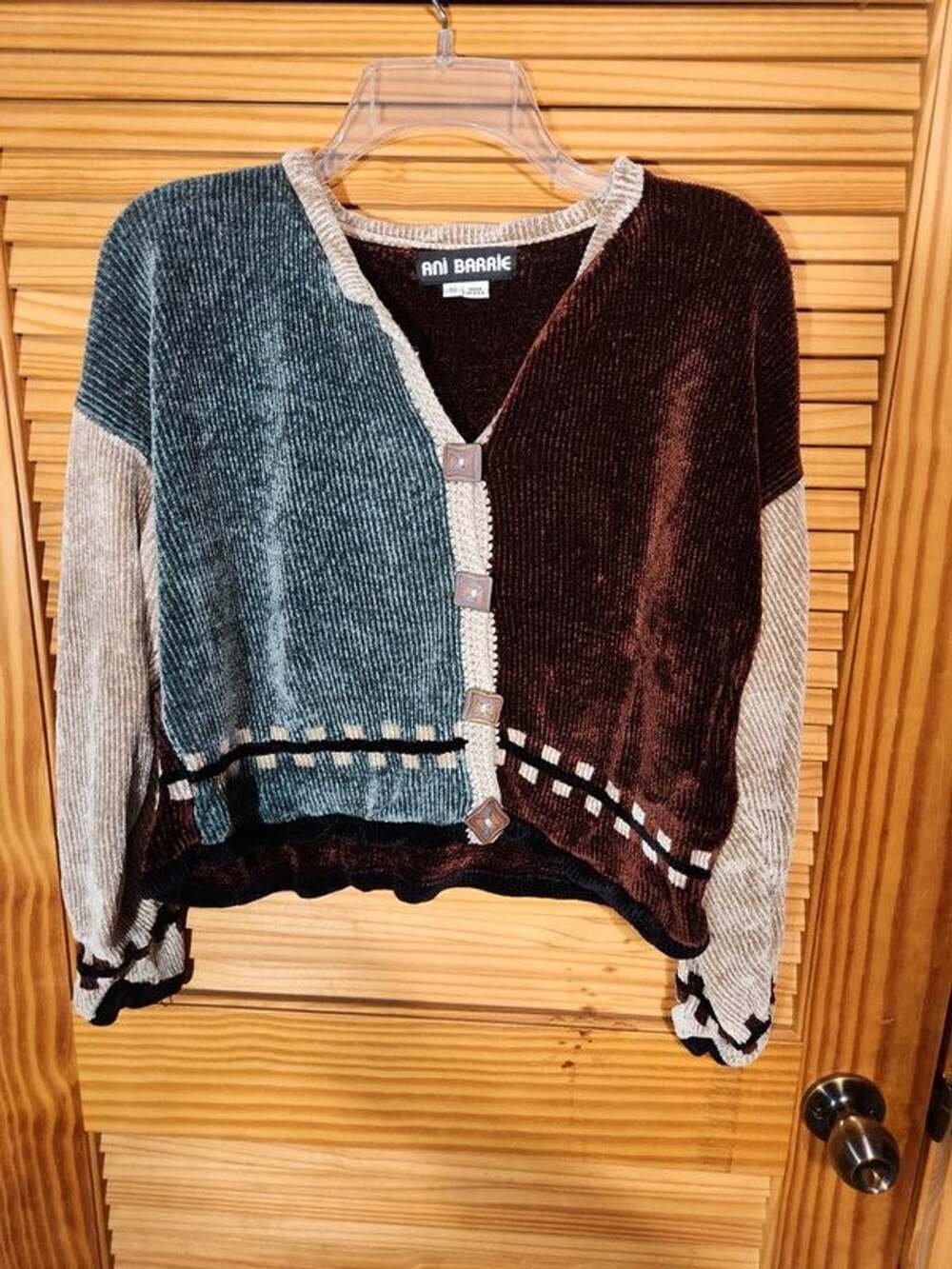 Vintage 90s Ani Barrie Colorblock Corduroy-Texture Rayon Cardigan Crop Top, Smal